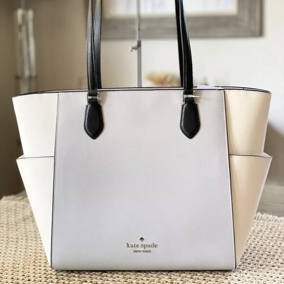 kate spade Handbags - Nwot Kate Spade Madison Gray & White Laptop Tote Bag XL m